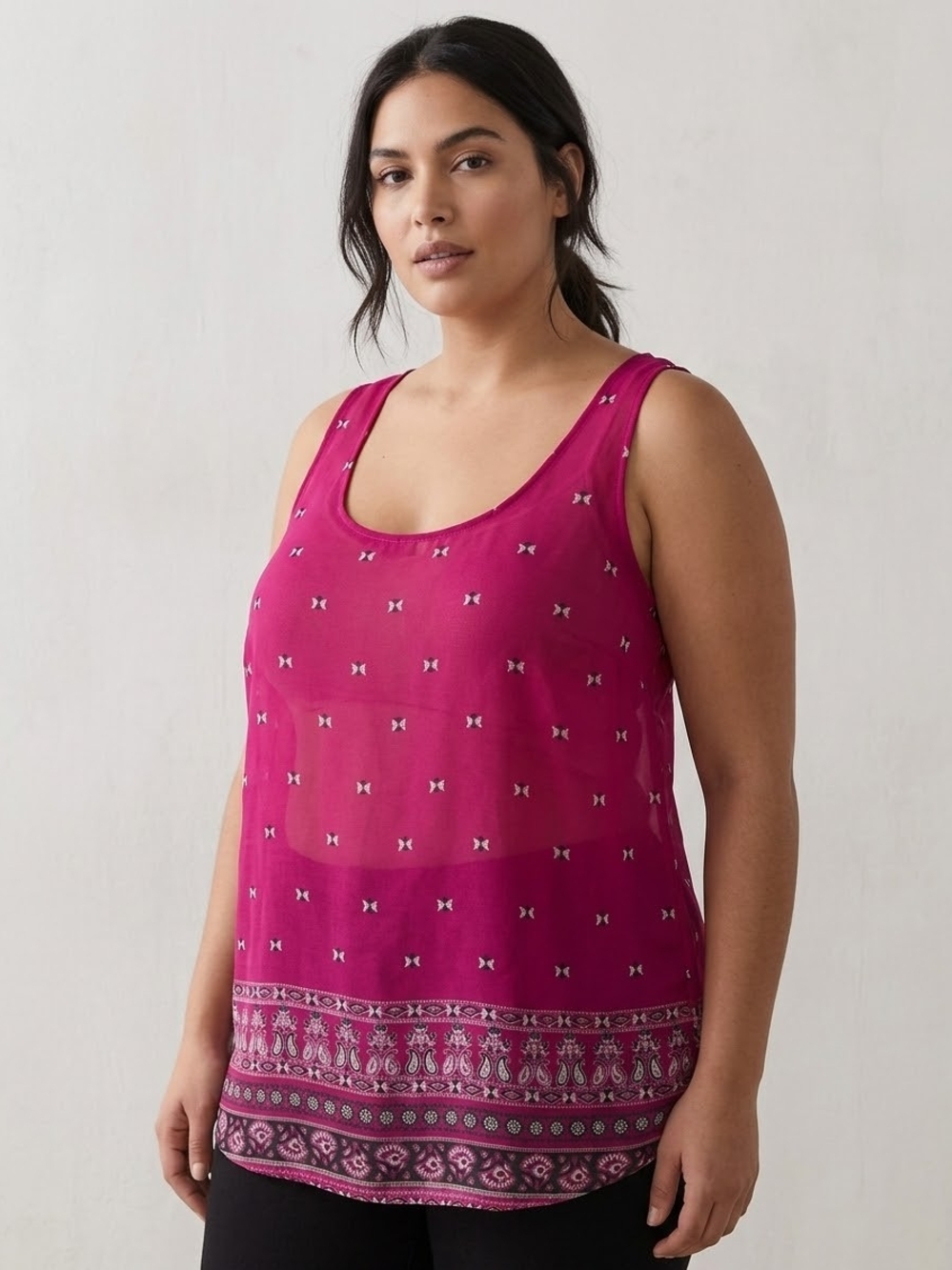 Women's Magenta Sleeveless Printed Tank Top